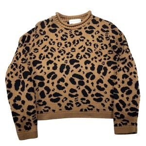 Vintage Casual Corner Sweater Womens‎ Small Brown Leopard Knit Crewneck Pullover